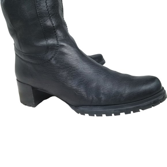 Stuart Weitzman Tall Black Leather Buckle Heeled Riding Boots size 8.5 - Picture 9 of 15